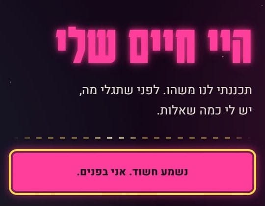 מומנט לדוגמה של Momenvi, כמו שמוזמנת פותחת אותו: „היי חיים שלי”, „תכננתי לנו משהו. לפני שתגלי מה, יש לי כמה שאלות.” וכפתור התשובה „נשמע חשוד. אני בפנים.”